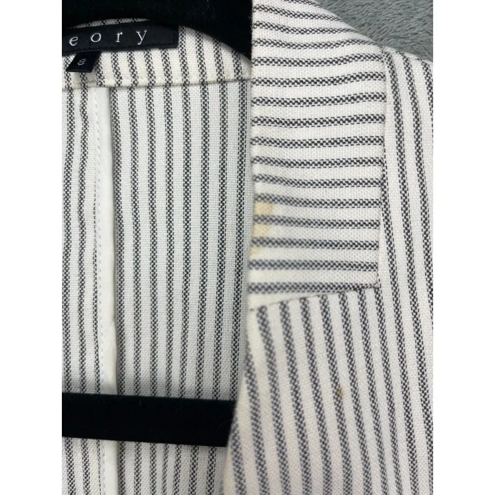 THEORY Women's Open-Front Blazer Jacket Sz 8 White Striped MADE IN USA‎ - Picture 4 of 9